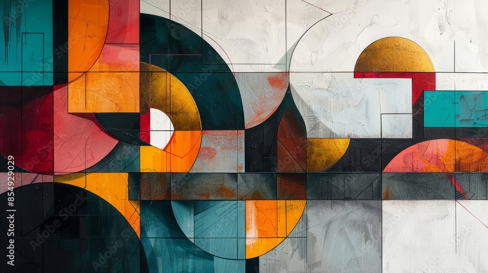 Fototapeta premium Geometric Abstract Art with Bold Colors and Shapes