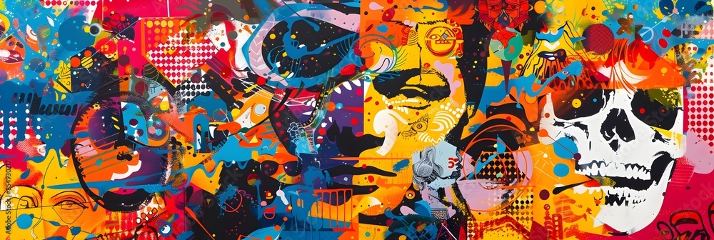 Fototapeta premium Vibrant Explosion of Colorful Abstract Patterns and Shapes Forming a Captivating and Enigmatic Digital Artwork