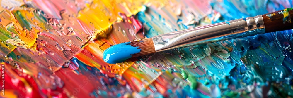 Fototapeta premium Vibrant Expression Colorful Brush Strokes and Splashes of Acrylic Paint on Canvas
