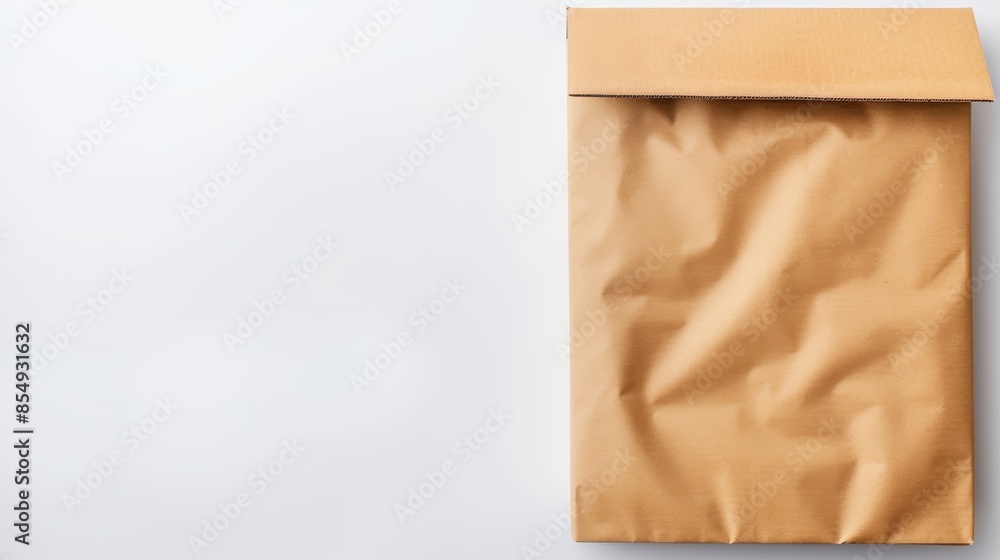 Goods neatly packed in a delivery box, isolated on white background, ample text space on one side, showcasing attention to detail in packaging Goods neatly packed in a delivery box, isolated on white background, ample text space on one side, showcasing attention to detail in packaging