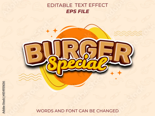 burger special text effect, font editable, typography, 3d text for food industry. vector template