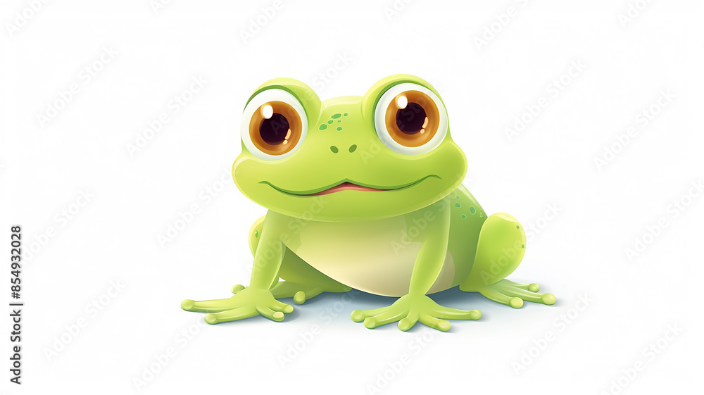 Obraz premium cute cartoon frog with big eyes and smile, illustration for kids