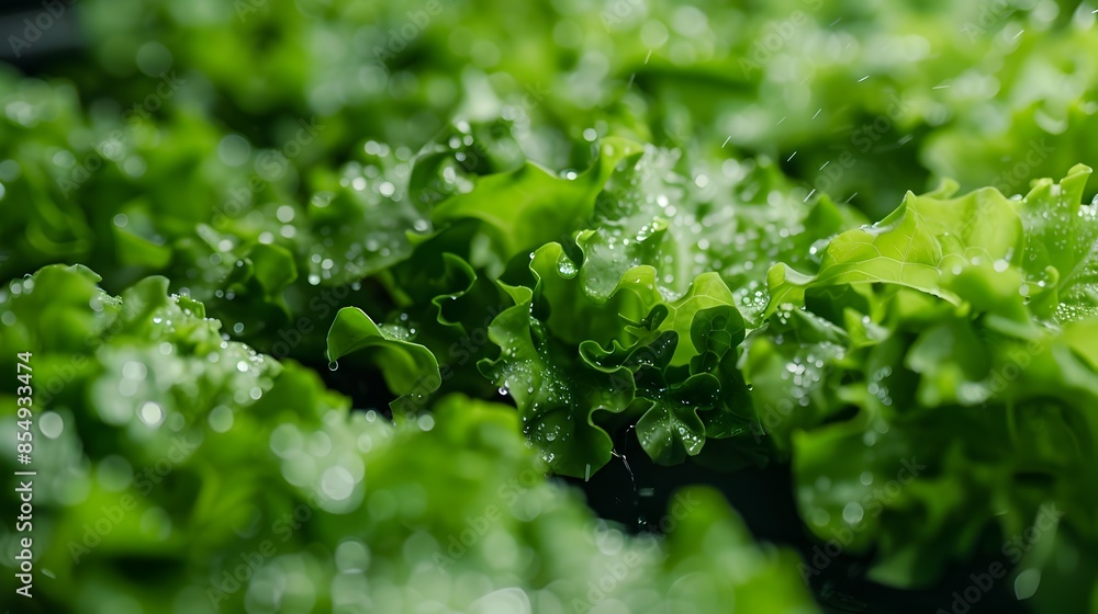 Crisp Green Hydroponic Lettuce Leaves in Cultivation Trays Illuminated by Bright LED Lights Crisp Green Hydroponic Lettuce Leaves in Cultivation Trays Illuminated by Bright LED Lights