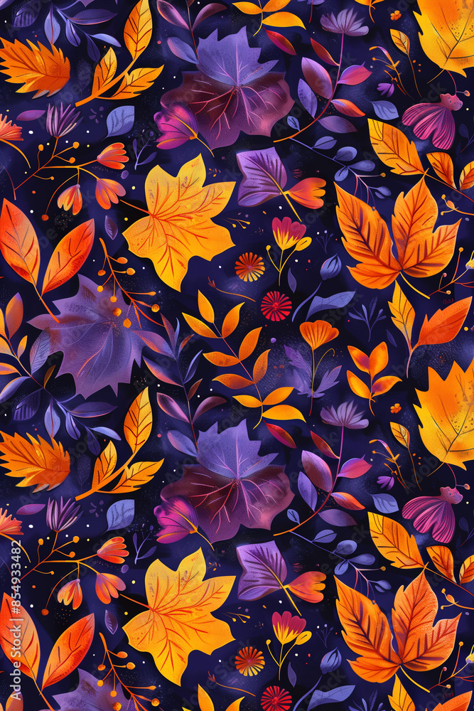 autumn floral pattern seamless tiles leaf fluorescent and purple tile autumn floral pattern seamless tiles leaf fluorescent and purple tile