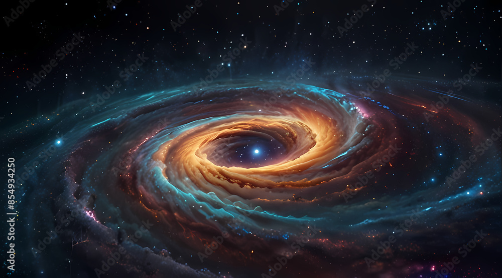 Fototapeta premium Visualize an outer space scene with holographic waves emanating from a distant galaxy, illuminating the stars