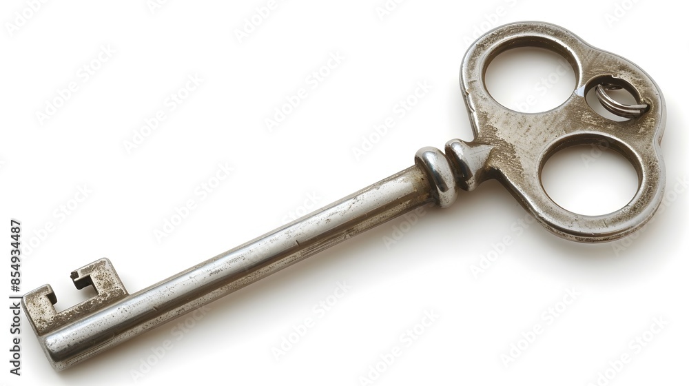 Detailed Silver House Key Isolated on White Background Detailed Silver House Key Isolated on White Background