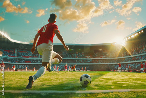 Soccer player about to kick the ball