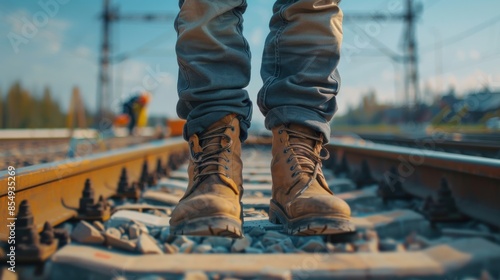 Railway worker walking on the tracks during maintenance © Sittipol 