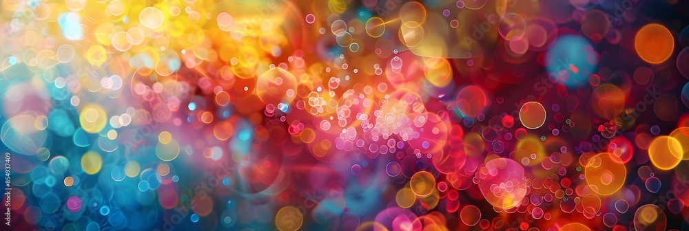 Naklejka premium Vibrant Kaleidoscopic Bokeh Abstract Background with Shimmering Radiant Sparkles and Glowing Iridescent Hues