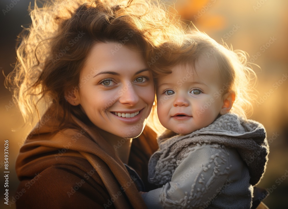 A woman is holding a baby in a field of tall grass A woman is holding a baby in a field of tall grass