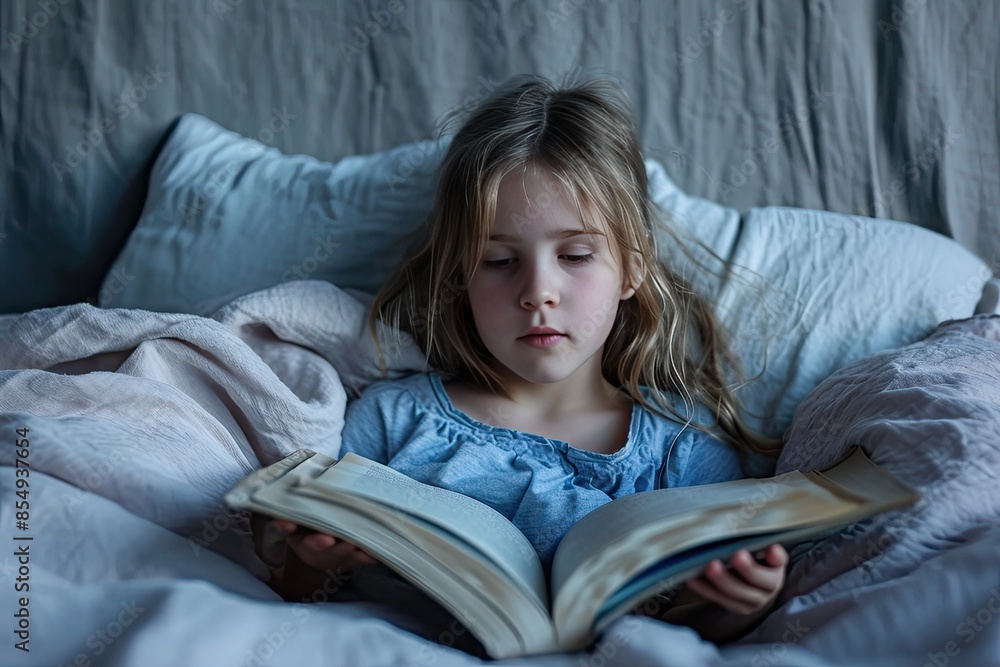 a little girl reading a book in bed, Participate in a reading challenge a little girl reading a book in bed, Participate in a reading challenge