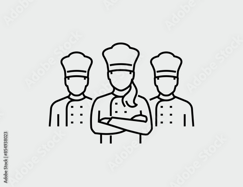 Restaurant Chef Team with Crossed Arms Vector Line Icon