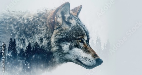 Wallpaper Mural A majestic wolf stands tall in the snow-covered forest, his eyes glowing with intelligence and strength. Torontodigital.ca