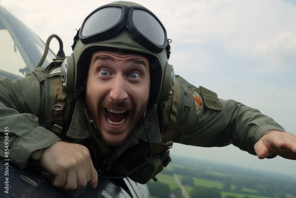 A man in a military uniform is smiling and looking up at the camera A man in a military uniform is smiling and looking up at the camera