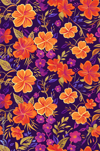 summer floral pattern seamless tiles orange and purple