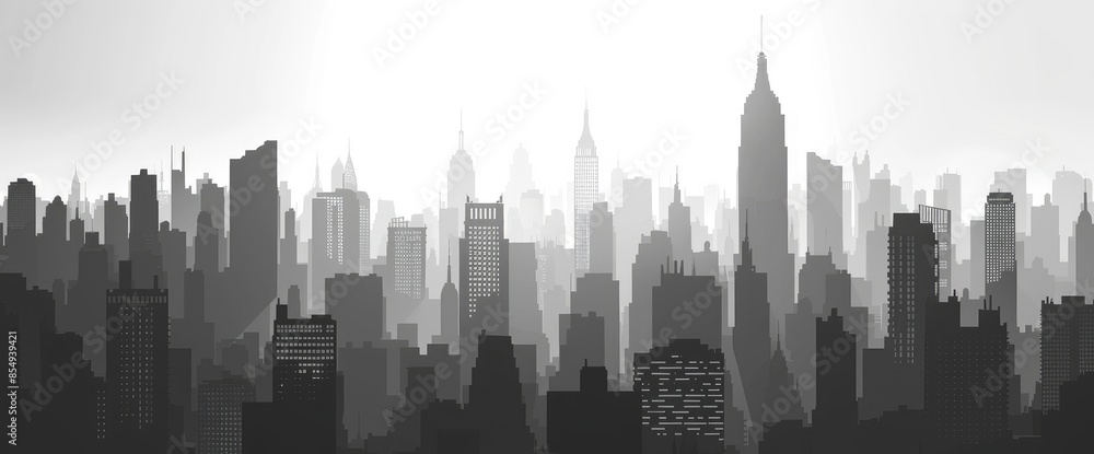 Obraz premium Monochrome Abstract City Silhouettes, Cartoon