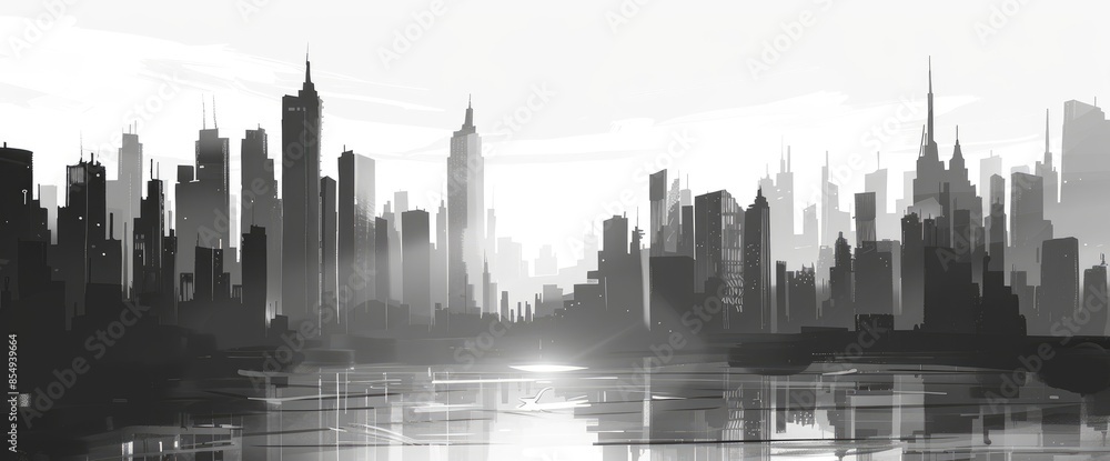 Fototapeta premium Monochrome Abstract City Skyline, Cartoon
