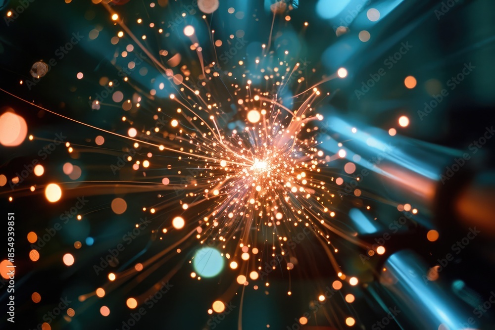 a blue light inside of a machine, Study the physics of elementary particles a blue light inside of a machine, Study the physics of elementary particles