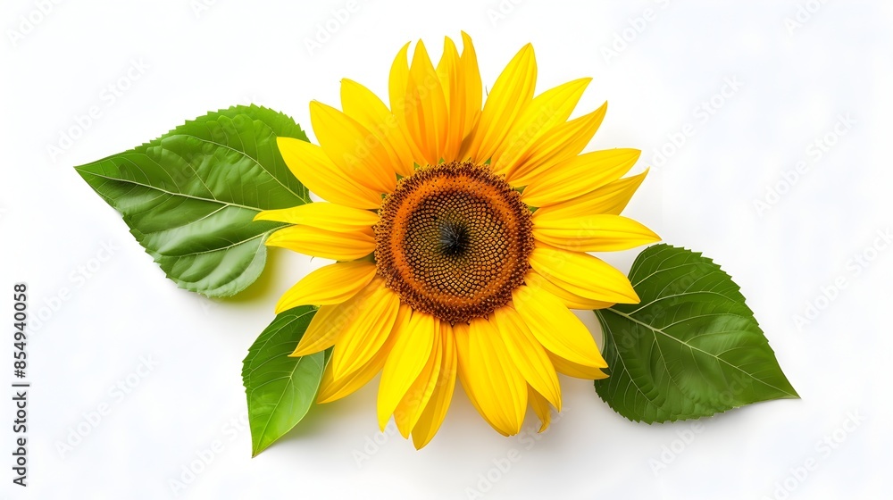 Obraz premium Stunning Sunflower Bloom Isolated on White Background in Top-Down View