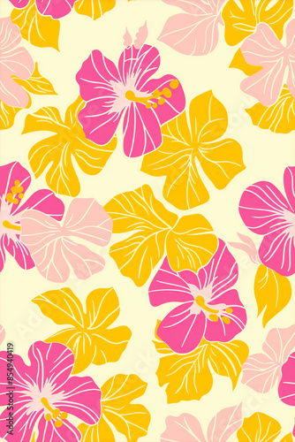 Wallpaper Mural summer floral pattern seamless tiles yellow and pink Torontodigital.ca