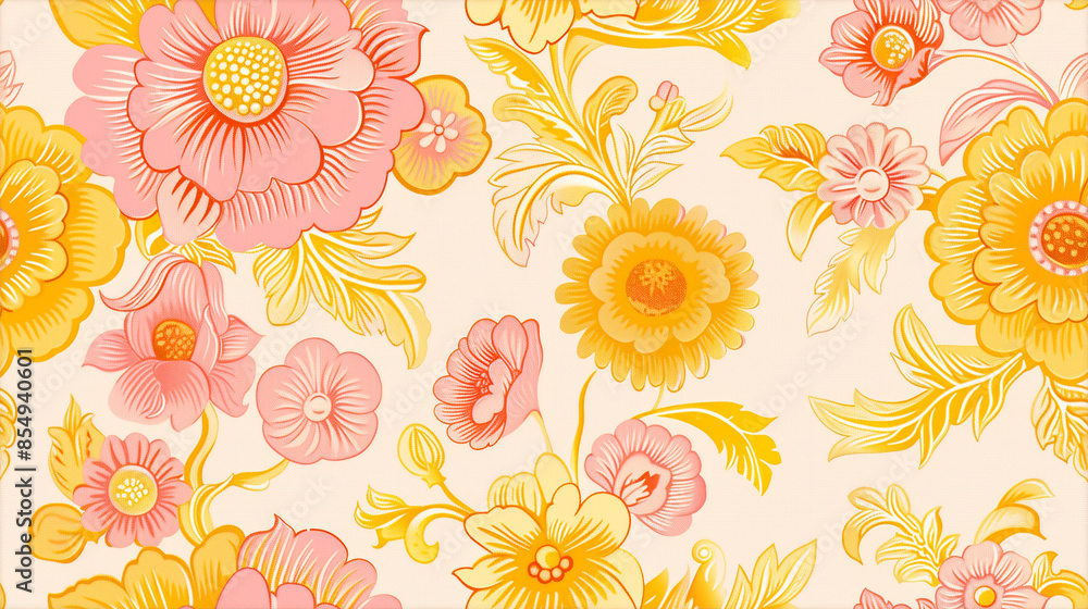 Fototapeta premium summer floral pattern seamless tiles yellow and pink