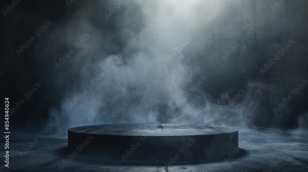 Dark podium with foggy background Dark podium with foggy background