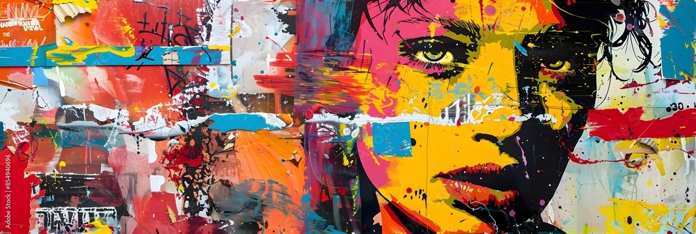 Naklejka premium Vibrant Street Art Mural A Captivating Fusion of Color Texture and Digital Expression