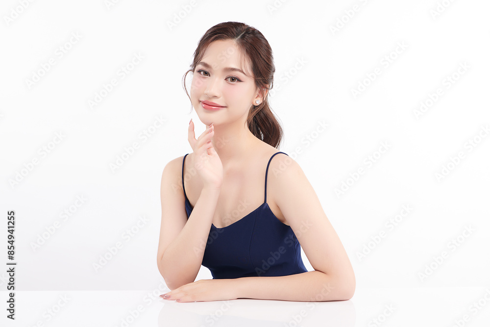 Beautiful young asian woman with clean fresh skin on white background, Face care, Facial treatment, Cosmetology, beauty and spa, Asian women portrait.