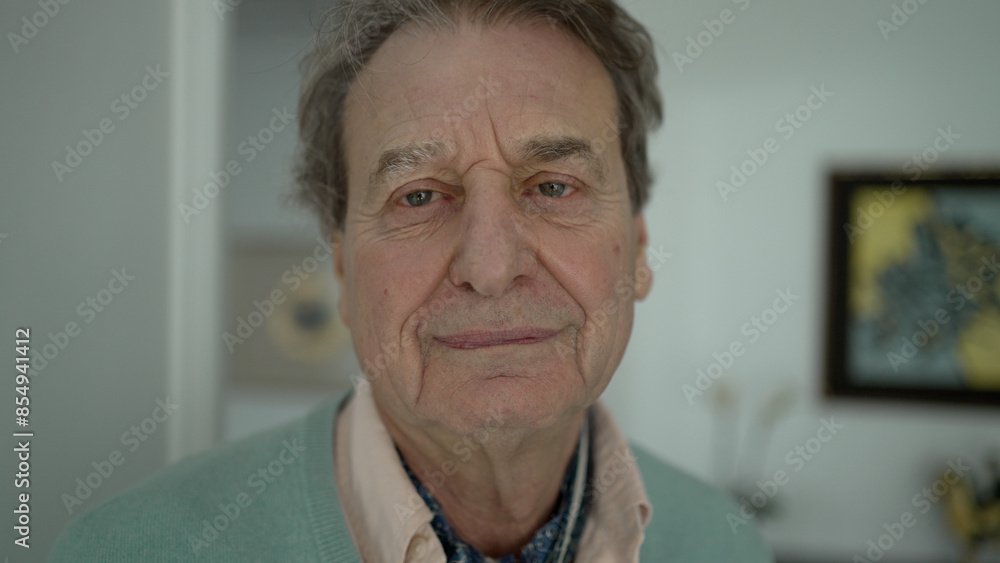 Close-Up Portrait of an Elderly Man with Warm Smile in a Cozy Home Environment Close-Up Portrait of an Elderly Man with Warm Smile in a Cozy Home Environment