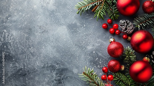 Festive Christmas Background with Red Ornaments, Generative AI