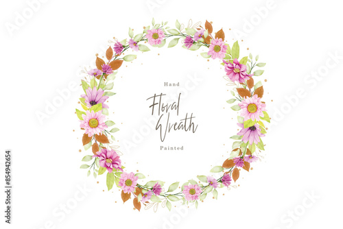 colourful floral and leaves wreath element design