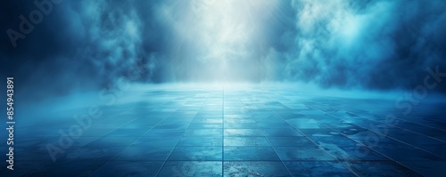 Wallpaper Mural Sci- empty space with a misty blue glow and grid-patterned floor Torontodigital.ca