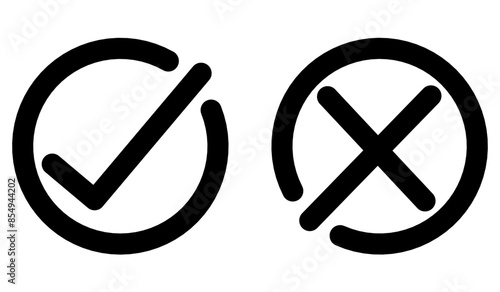 True and false icons with circle borders