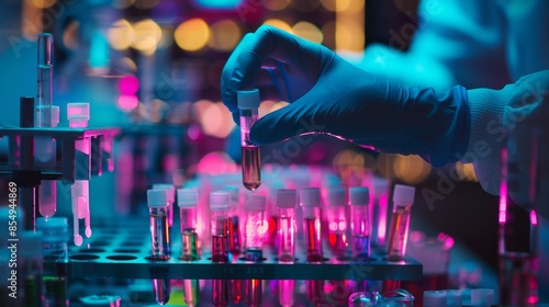 Scientific inquiry with an image featuring a scientist holding medical testing tubes in a laboratory setting.
