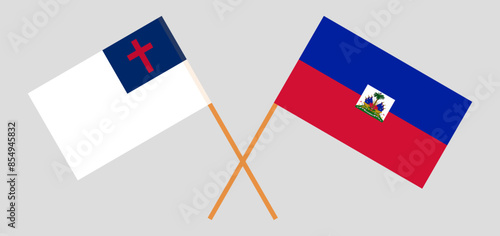 Crossed flags of christianity and Haiti. Official colors. Correct proportion