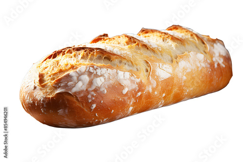 Brown French stick bread isolated on cut out PNG or transparent background. Freshly baked baguette Eat with soup, spread with fresh butter, or make sandwich western food.