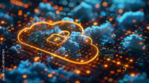 Wallpaper Mural Cloud computing concept, server hardware storage with virtual connections, data flow and symbolic cloud, ai generated Torontodigital.ca