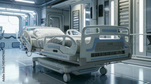 A clean, empty hospital bed in a specially constructed patient room. The room is dominated by cleanliness and functionality, providing the necessary conditions for a quick recovery.