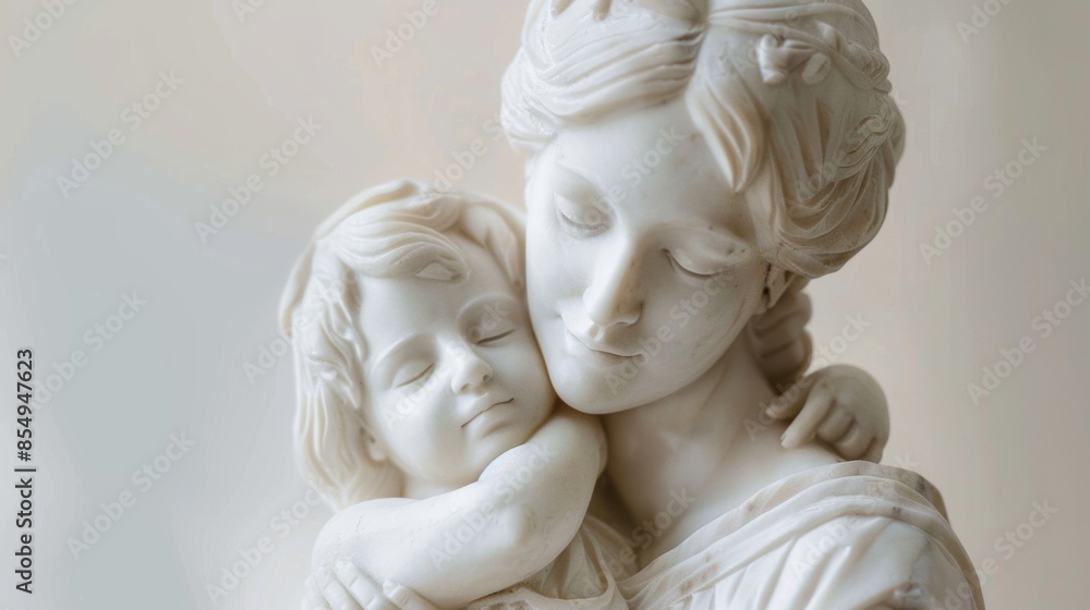 Marble sculpture of mother and child embracing Marble sculpture of mother and child embracing