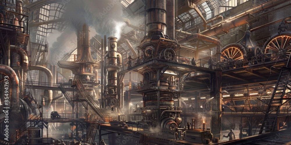 A Detailed View of a Steampunk Industrial Complex A Detailed View of a Steampunk Industrial Complex