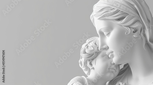 Close-up of marble sculpture of mother and child
