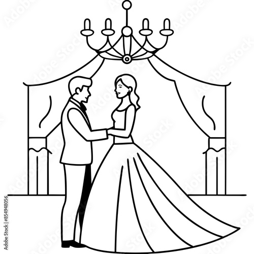 wedding invitation with bride and groom