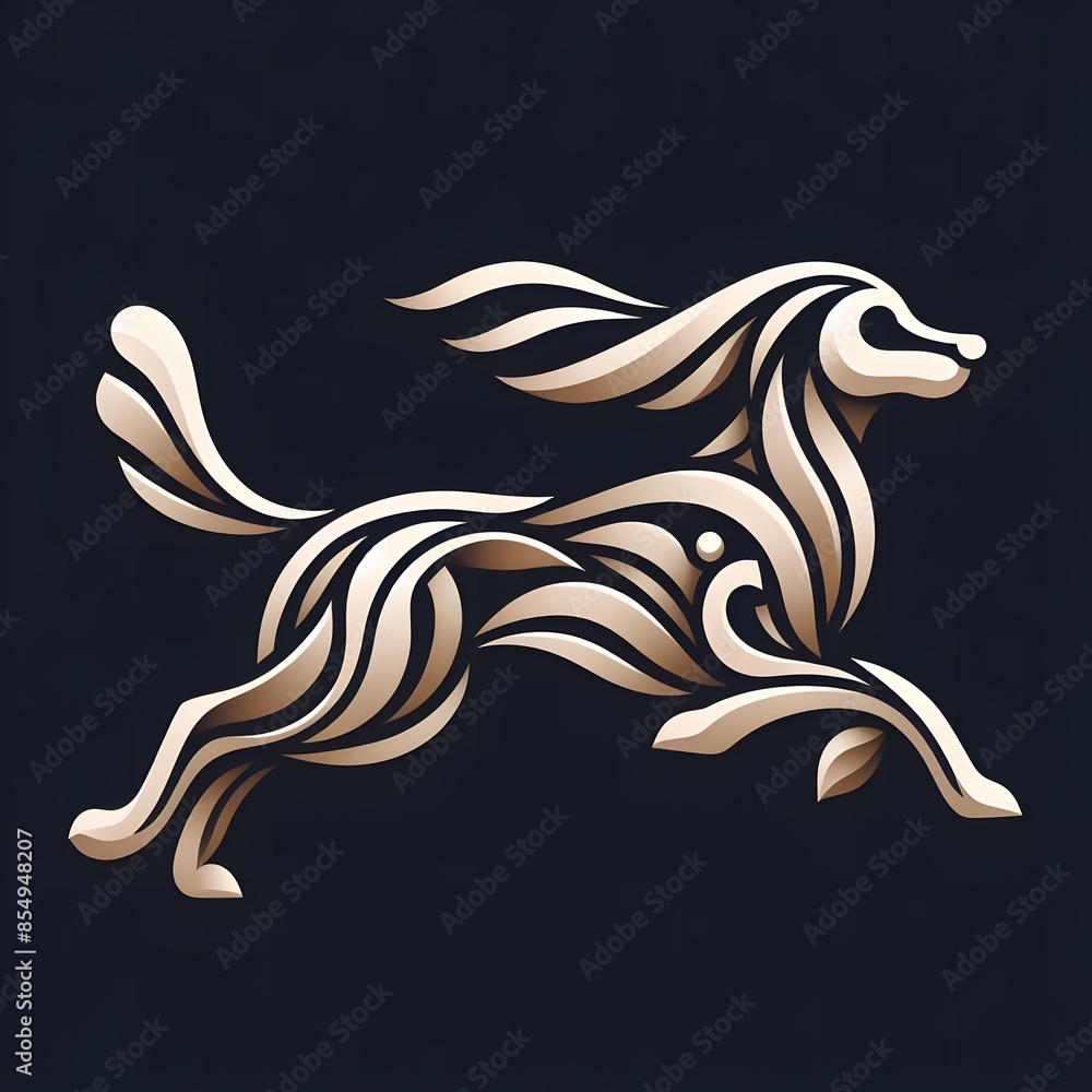 Fototapeta premium AI Generate of Running Dog in Elegant Style with Minimal Geometric Form. Vector, Logo, Symbol. Businesses related to nature, vacational resort, travelling, tourism fashion, etc.