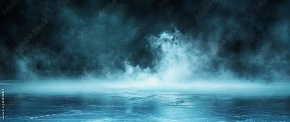 ice rink background with smoke, dark background, empty space for product presentation ice rink background with smoke, dark background, empty space for product presentation