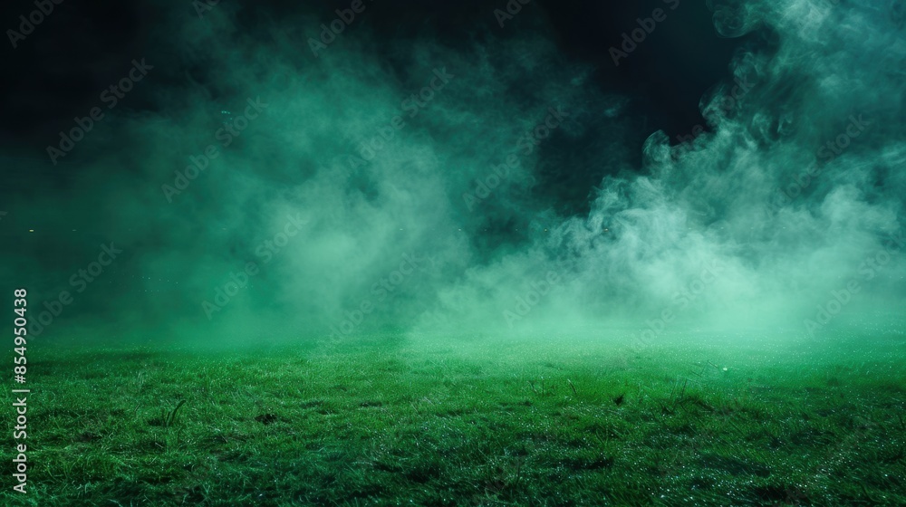 Eerie green smoke rolling over grassy field at night Eerie green smoke rolling over grassy field at night
