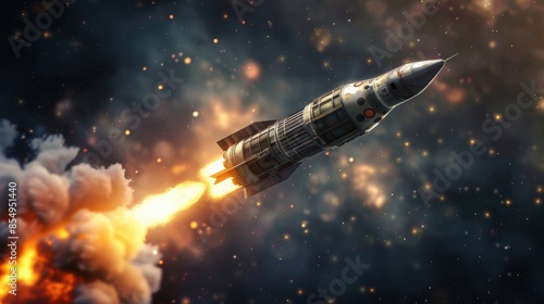 Wallpaper Mural Spacecraft launch with fiery exhaust trail against starry sky Torontodigital.ca