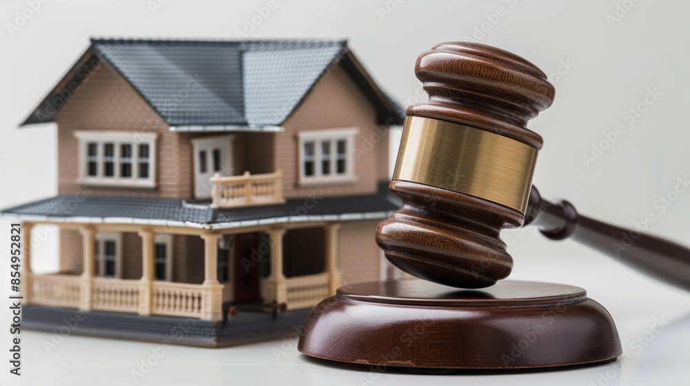 Gavel and house model depicting property auction Gavel and house model depicting property auction