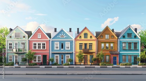 Colorful townhouses on a sunny day street