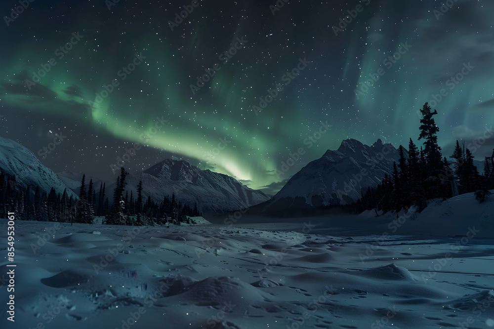 Naklejka premium aurora over the lake