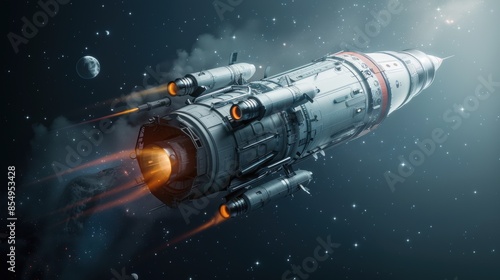 Wallpaper Mural Pixel stylized space rocket ascending through starry void Torontodigital.ca